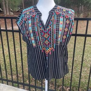 Savanna Jane Multicolor Embroidered Black Blouse
